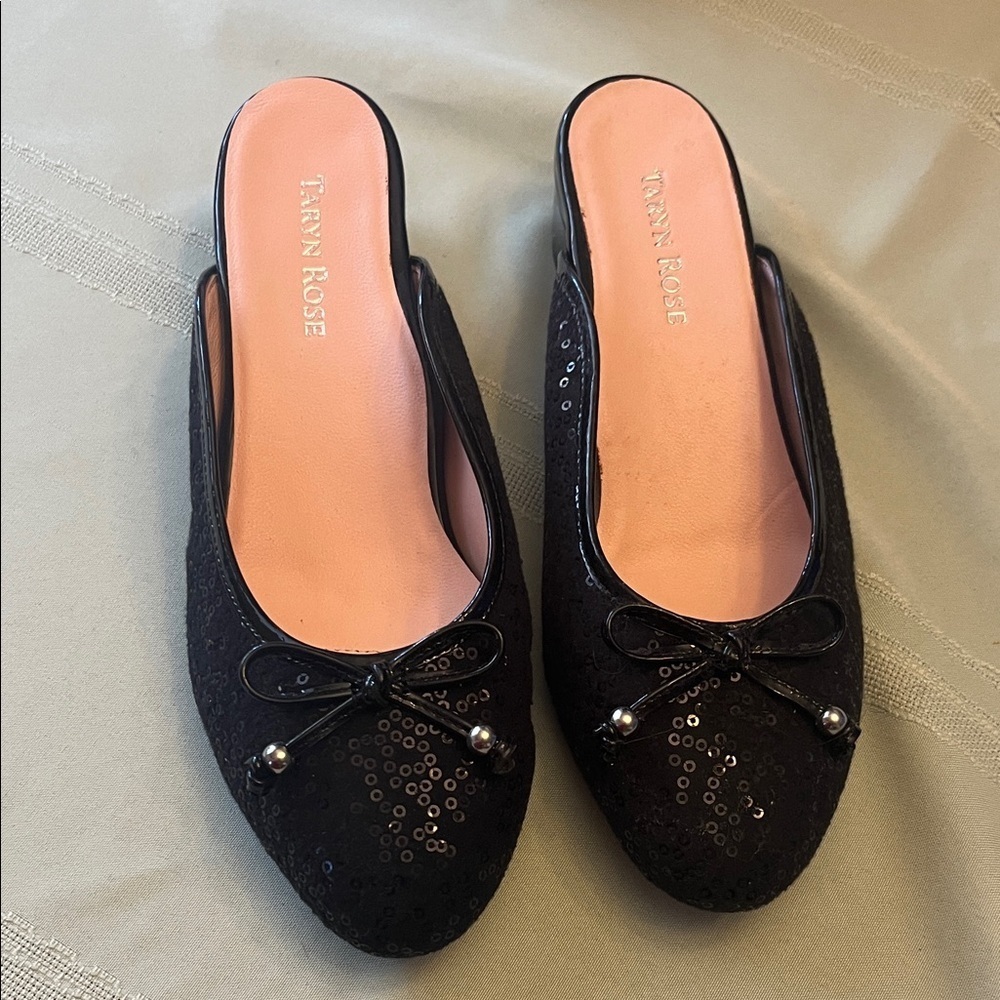 Taryn Rose Black Sequin Mules size 8 BRAND NEW